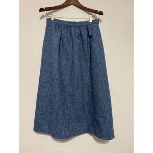 Vintage KG Blue Herringbone Tweed Wool Silk Blend Midi Skirt Size 14 Made in USA
